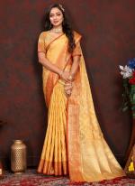 Soft Cotton Silk Yellow Wedding Wear Weaving Saree